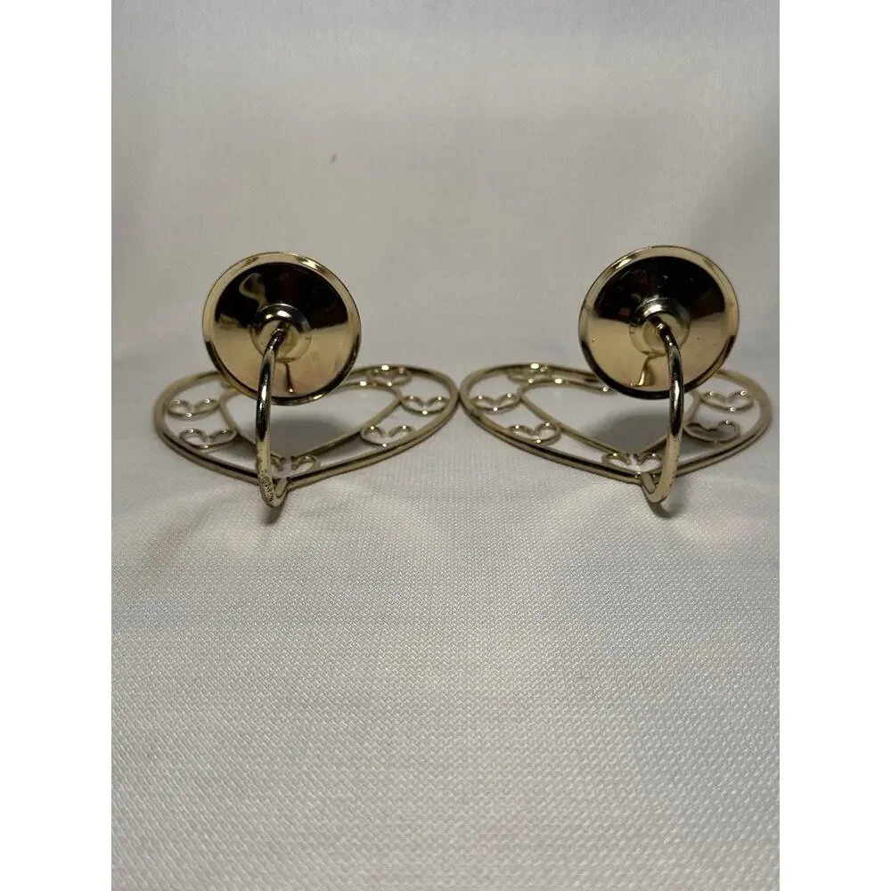 VTG MCM Homco Pair of Brass Plated Open Heart Design Wall Sconces 8” Valentines